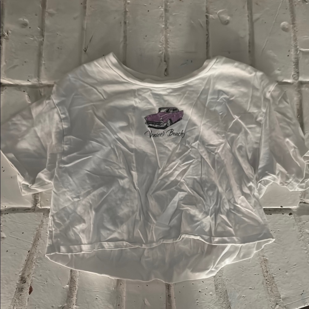 White and Purple Graphic Crop Top